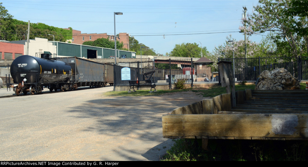 I arrived too late to catch the locomotives on NS yard job E19, but here is the rear of the cut of cars NS has brought down for interchange with CSX.